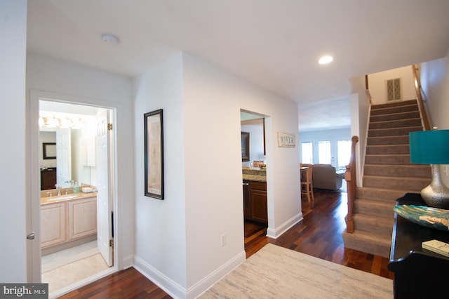 101 Main St Unit 115, Secretary, MD 21664 - corridor featuring wood finished floors, stairs, and recessed lighting