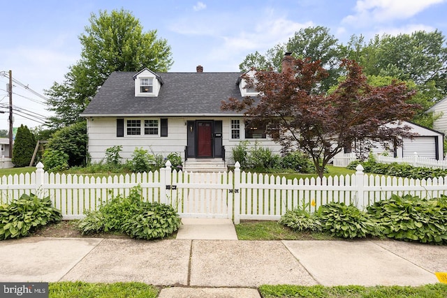 1120 Stokes, Haddon Township, NJ 08108 - cape cod house with a gate, a fenced front yard, a shingled roof, and a chimney