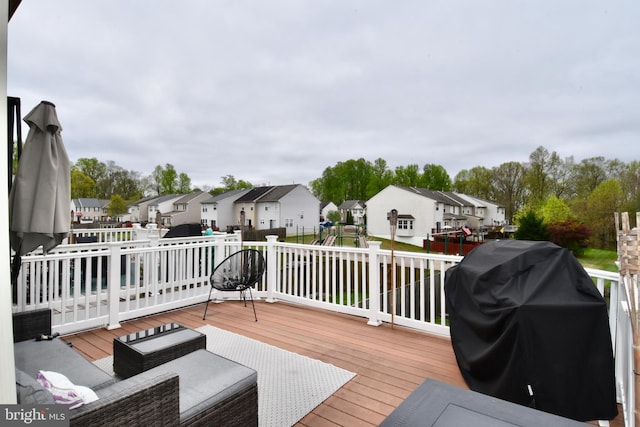 3166 Freestone Ct, Abingdon, MD 21009 - wooden terrace featuring a residential view, area for grilling, and a playground