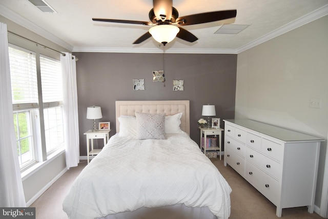 3166 Freestone Ct, Abingdon, MD 21009 - bedroom featuring light colored carpet, crown molding, and ceiling fan