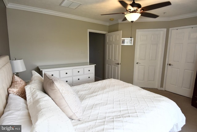 3166 Freestone Ct, Abingdon, MD 21009 - bedroom featuring ornamental molding, ceiling fan, and carpet flooring