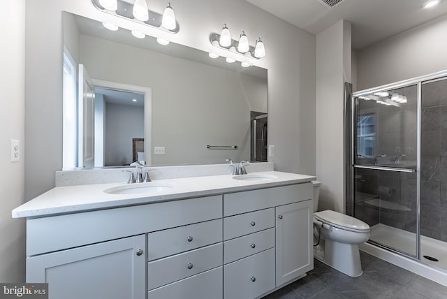 7282 Nittany Ln, Alexandria, VA 22306 - full bathroom featuring double vanity, a stall shower, and tile patterned flooring