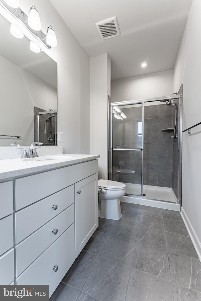 7282 Nittany Ln, Alexandria, VA 22306 - bathroom with vanity, a stall shower, and recessed lighting