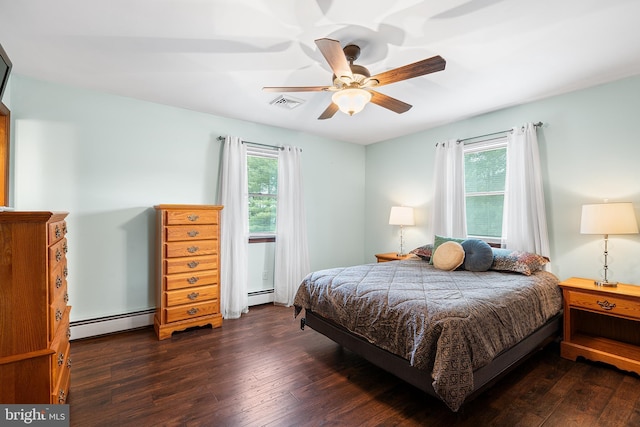 136 Main St, Red Hill, PA 18076 - bedroom with a baseboard radiator, hardwood / wood-style floors, and ceiling fan