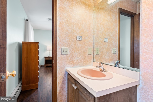 136 Main St, Red Hill, PA 18076 - bathroom featuring wood finished floors, vanity, and baseboard heating