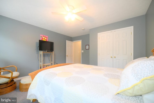 21481 Indian Bridge Rd, California, MD 20619 - bedroom featuring a closet, ceiling fan, and carpet floors