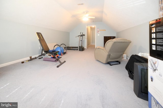 21481 Indian Bridge Rd, California, MD 20619 - playroom with vaulted ceiling, ceiling fan, and carpet flooring