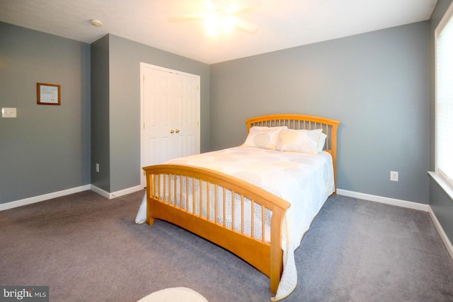 21481 Indian Bridge Rd, California, MD 20619 - bedroom featuring carpet flooring, ceiling fan, a closet, and multiple windows