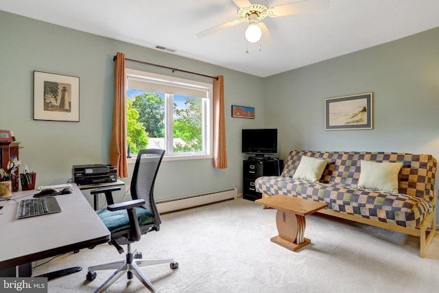 500 S Lexington St, Arlington, VA 22204 - office with a baseboard heating unit, carpet floors, and a ceiling fan