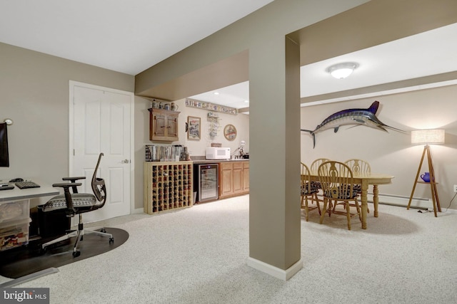 500 S Lexington St, Arlington, VA 22204 - office space with wine cooler, light colored carpet, bar with sink, and a baseboard radiator
