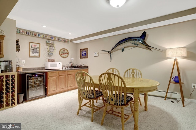 500 S Lexington St, Arlington, VA 22204 - dining space with wine cooler, light colored carpet, wet bar, and recessed lighting