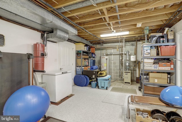 500 S Lexington St, Arlington, VA 22204 - unfinished below grade area featuring gas water heater and freestanding refrigerator