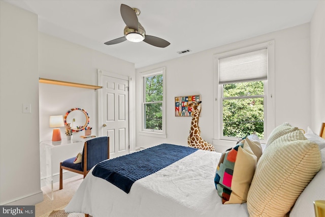 411 E Bellefonte Ave, Alexandria, VA 22301 - carpeted bedroom with a ceiling fan and a closet