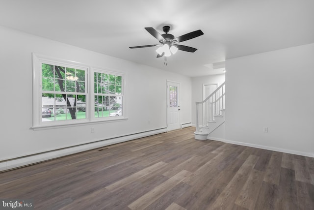 708 S Broad St, Mechanicsburg, PA 17055 - spare room with a baseboard heating unit, wood finished floors, stairway, and ceiling fan