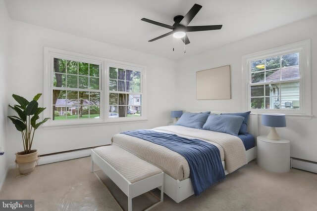 708 S Broad St, Mechanicsburg, PA 17055 - bedroom with a baseboard radiator, carpet floors, and ceiling fan