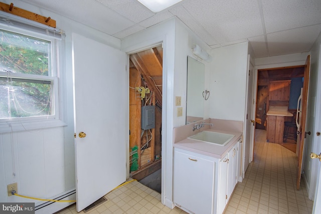 121 E James St, Winchester, VA 22601 - bathroom featuring a paneled ceiling, vanity, and electric panel
