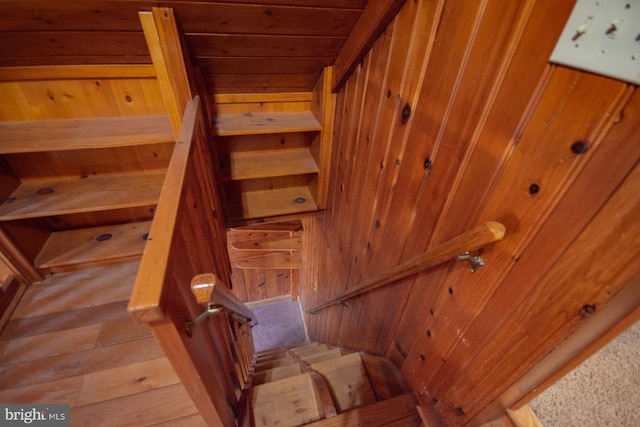 121 E James St, Winchester, VA 22601 - stairs featuring wood walls and wood finished floors