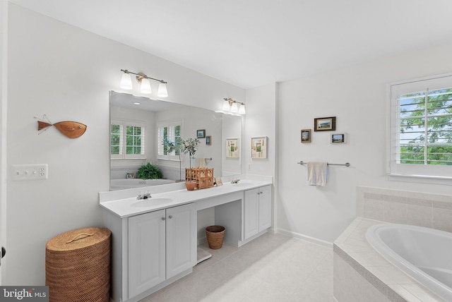 36453 Dwyer Ct, Round Hill, VA 20141 - bathroom with double vanity, a bath, and tile patterned floors