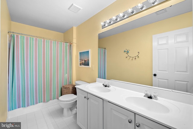 36453 Dwyer Ct, Round Hill, VA 20141 - bathroom with double vanity, tile patterned floors, and shower / bath combination with curtain