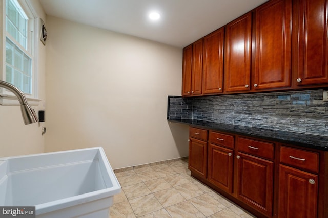 1363 Byberry Rd, Huntingdon Valley, PA 19006 - kitchen with tasteful backsplash, light tile patterned flooring, and recessed lighting