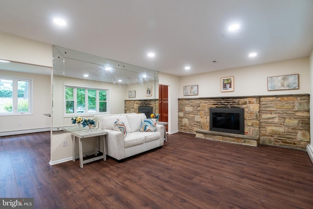 1363 Byberry Rd, Huntingdon Valley, PA 19006 - living area with a fireplace, wood finished floors, and recessed lighting