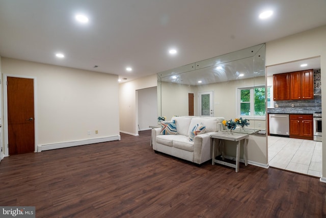1363 Byberry Rd, Huntingdon Valley, PA 19006 - living area with baseboard heating, light wood-style floors, and recessed lighting