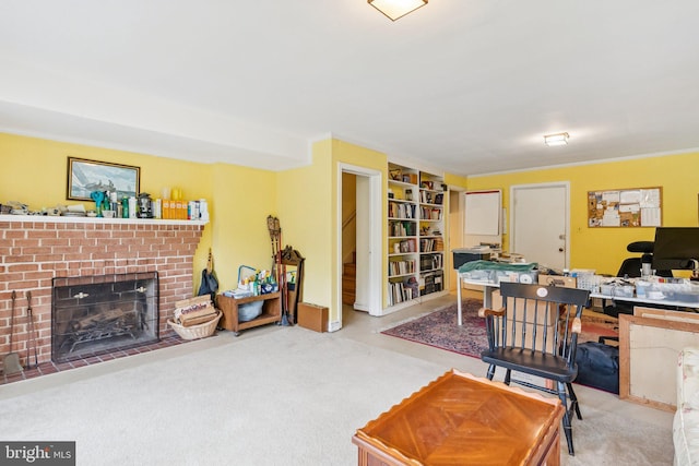 3917 Fessenden St NW, Washington, DC 20016 - office area featuring a fireplace, ornamental molding, and carpet flooring