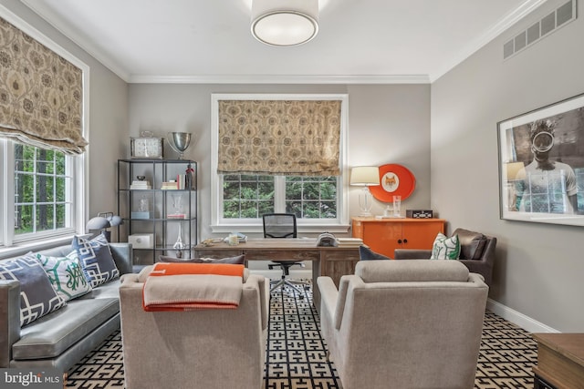 10 Callery Way, Malvern, PA 19355 - living room with crown molding and an office area