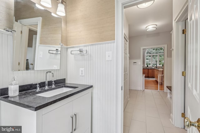 10 Callery Way, Malvern, PA 19355 - bathroom with wainscoting, tile patterned flooring, and vanity