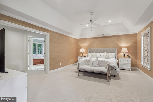 10 Callery Way, Malvern, PA 19355 - carpeted bedroom featuring ensuite bath, ceiling fan, and a tray ceiling