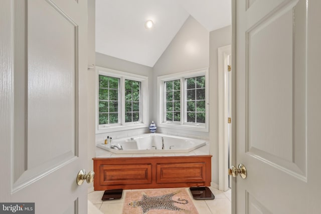 10 Callery Way, Malvern, PA 19355 - bathroom featuring a whirlpool tub, tile patterned flooring, and vaulted ceiling