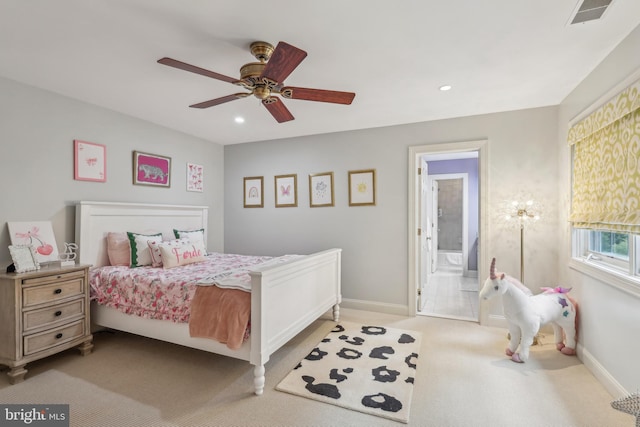 10 Callery Way, Malvern, PA 19355 - bedroom featuring recessed lighting, light colored carpet, ceiling fan, and ensuite bath