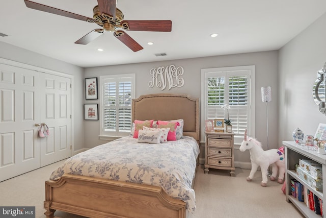 10 Callery Way, Malvern, PA 19355 - bedroom with carpet flooring, multiple windows, ceiling fan, a closet, and recessed lighting