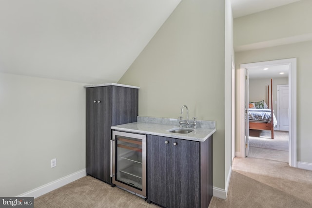 10 Callery Way, Malvern, PA 19355 - indoor bar featuring beverage cooler, light colored carpet, and vaulted ceiling