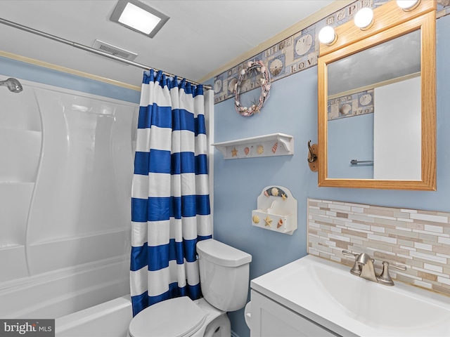 2701 Sparrow Ln Unit 1, Ocean City, MD 21842 - full bathroom featuring backsplash, vanity, and shower / bath combo with shower curtain