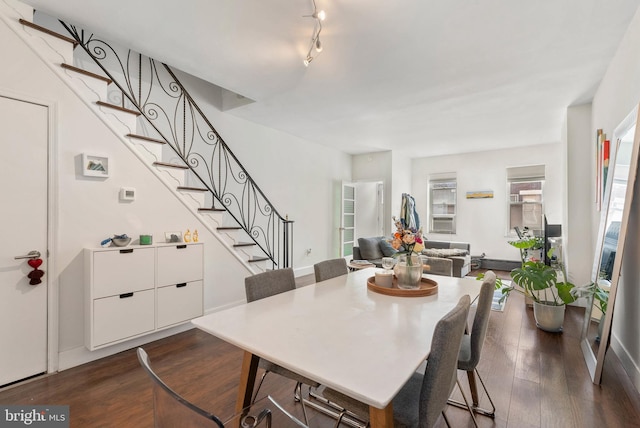 2229 S Darien St, Philadelphia, PA 19148 - dining space featuring stairway and dark wood-type flooring