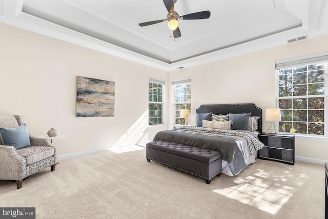 4509 Rhett Ln, Fairfax, VA 22030 - bedroom with a raised ceiling, light carpet, crown molding, and multiple windows