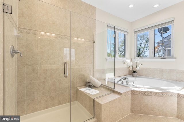 4509 Rhett Ln, Fairfax, VA 22030 - bathroom featuring a stall shower, a garden tub, and recessed lighting