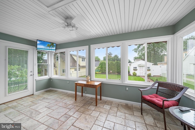 532 Wicker Ave, Bensalem, PA 19020 - sunroom / solarium with a ceiling fan and stone tile flooring