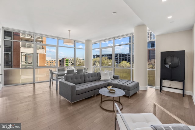 1330 Lancaster St Unit C601, Baltimore, MD 21231 - living room featuring hardwood / wood-style flooring, expansive windows, and a city view