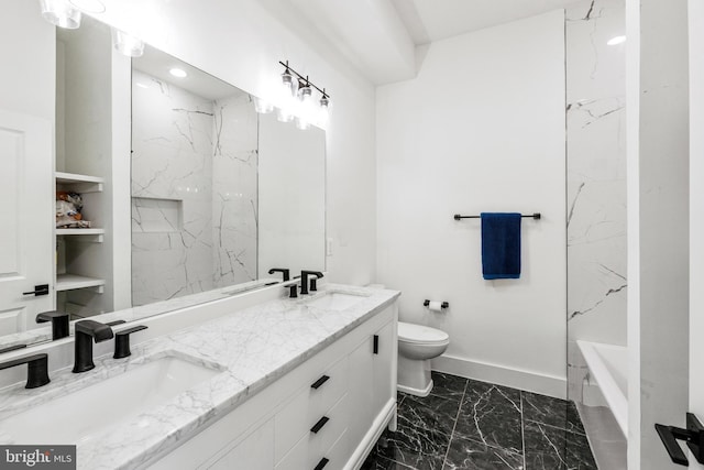 1922 1st St NW Unit B, Washington, DC 20001 - full bathroom with double vanity, marble finish flooring, and a combined bath / shower with marble appearance