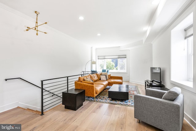 1922 1st St NW Unit B, Washington, DC 20001 - living room with a chandelier, hardwood / wood-style floors, recessed lighting, and crown molding
