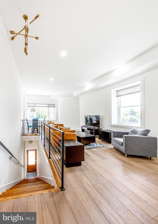 1922 1st St NW Unit B, Washington, DC 20001 - living room featuring wood-type flooring, recessed lighting, and a chandelier