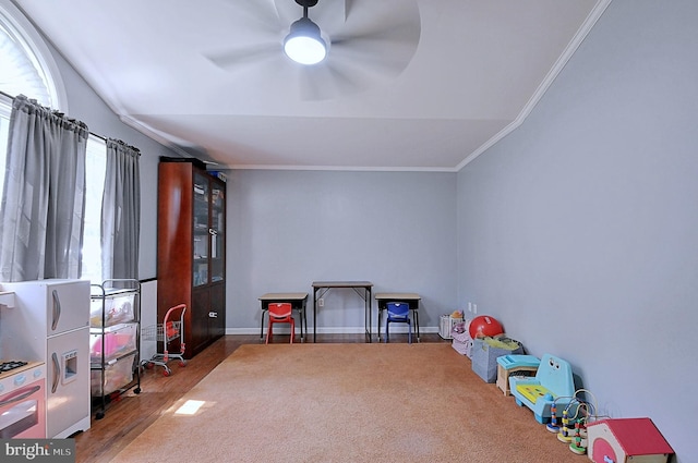 121 Sweetbriar Ln, Winchester, VA 22603 - recreation room with ceiling fan, crown molding, and wood finished floors