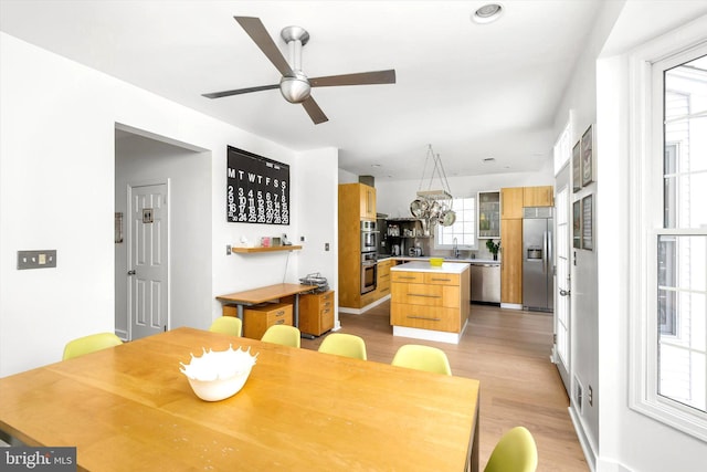 9 Hedgecroft Dr, Pennington, NJ 08534 - dining space with light wood-style flooring and ceiling fan