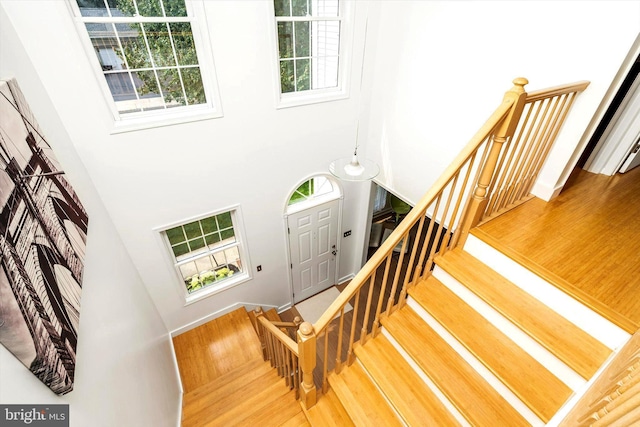 9 Hedgecroft Dr, Pennington, NJ 08534 - stairway featuring a high ceiling and wood finished floors