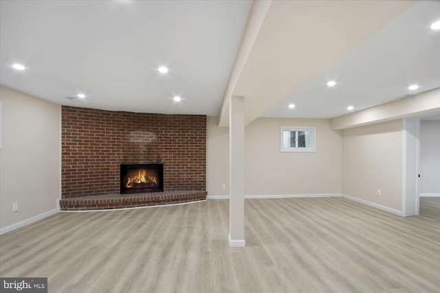 470 E Taunton Ave, West Berlin, NJ 08091 - basement with a brick fireplace, light wood-type flooring, and recessed lighting