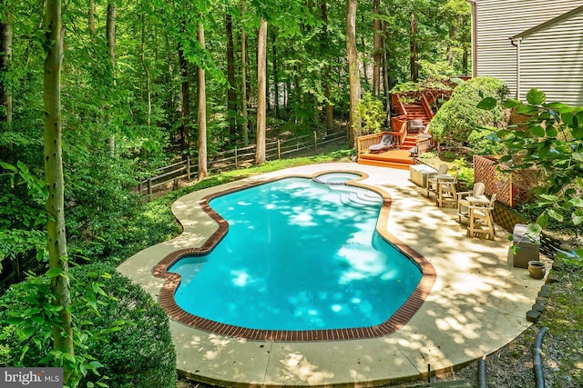 11166 Deuaughn Ct, Fairfax Station, VA 22039 - view of pool with a fenced backyard, a pool with connected hot tub, and a patio