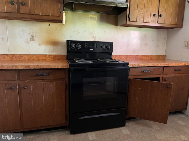 597 Equitation Ln, Felton, DE 19943 - kitchen featuring electric range, custom range hood, and light countertops