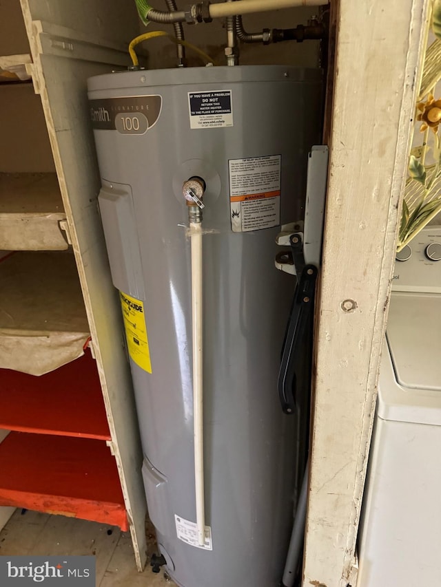 597 Equitation Ln, Felton, DE 19943 - utility room featuring electric water heater and washer / dryer